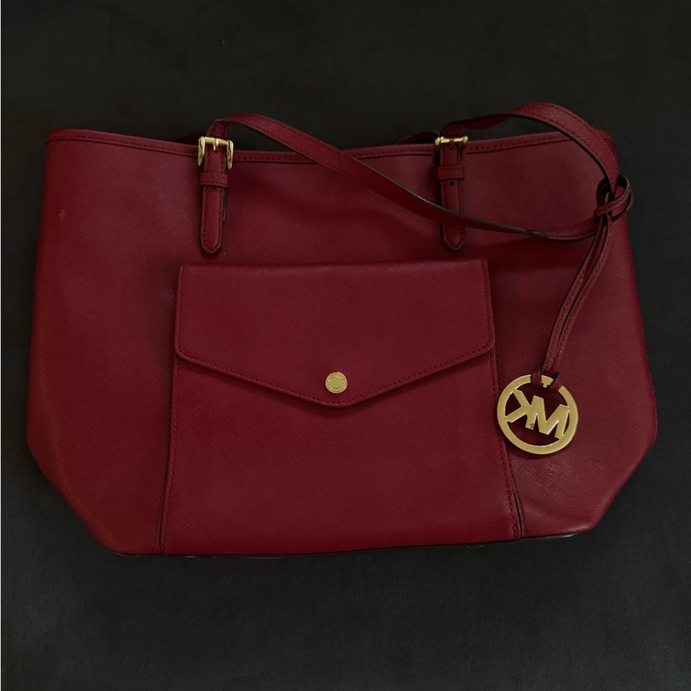 Maroon Michael Kors Jet Set Tote Bag